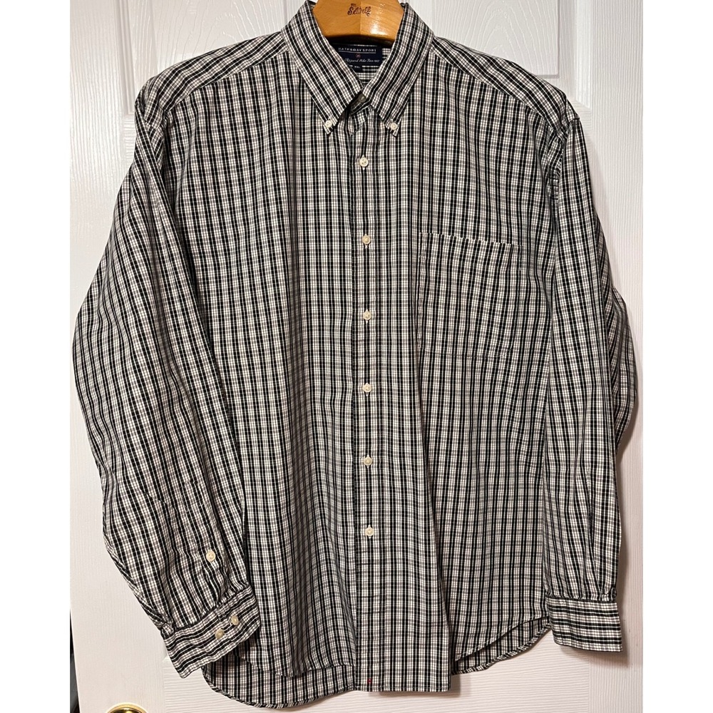 Hathaway Sport Pinpoint Oxford Plaid Button Down Shirt Men's XXL Long Sleeve‎